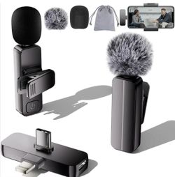 2-Pack Wireless Mini Lavalier Lapel Microphone for iPhone,Android Phone(2 in 1) - 65ft Cordless Clip on Dual Mics with Noise Reduction 6H Working Time