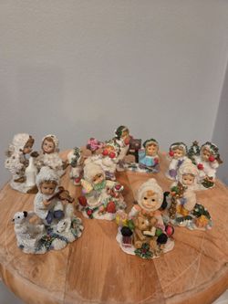 Vintage Christmas Snow Baby Figurines Lot of 8 - Textured Resin Holiday Angels