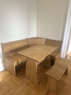 Corner Breakfast Nook Set ( Natural Wood- 3 piece)