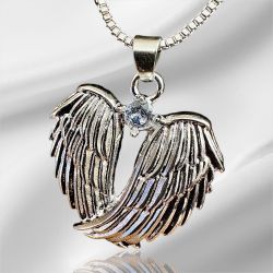 925 Sterling Silver Guardian Angel Wings Cubic Zirconia 18” Pendant Necklace