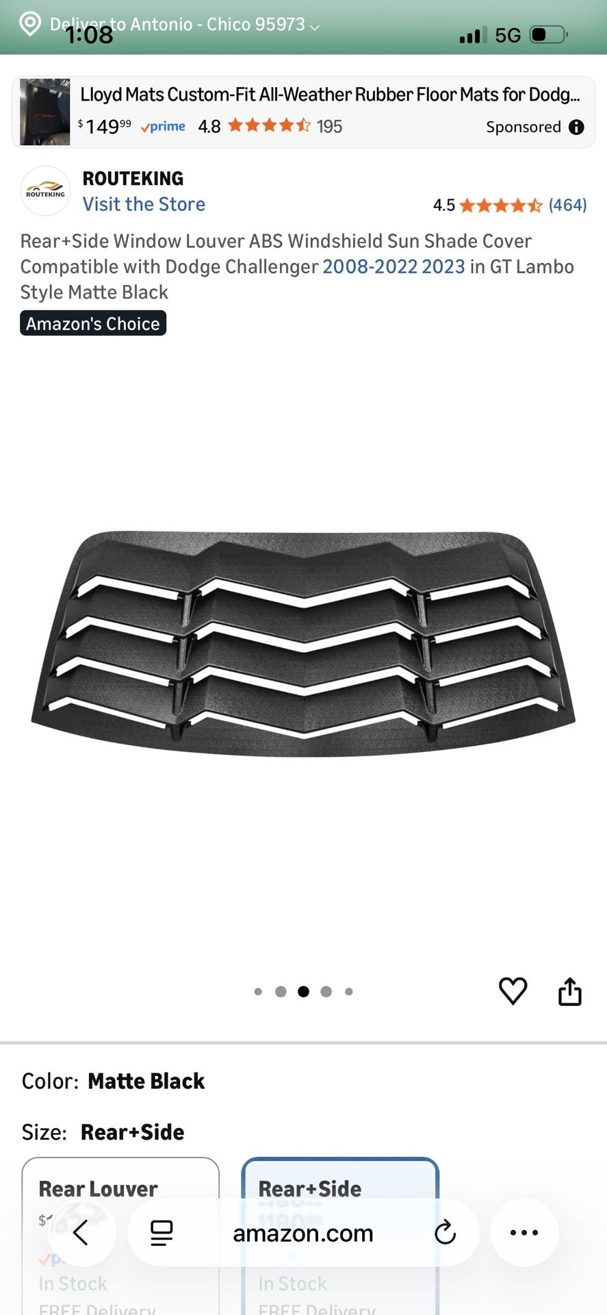 Rear+Side Window Louver ABS Windshield Sun Shade Cover Compatible with Dodge Challenger 2008-2022 20