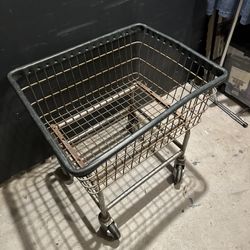 Vintage Rolling Laundry Basket/Cart With Great Patina price is FIRM