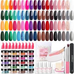 AZUREBEAUTY 170Pcs Dip Powder Starter Kit, 36 Spring Summer Blue Yellow Pink Neon Color Dipping Powder With Essential Liquid Set for French Nail Art M