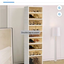 9-Tier 18 Pairs Portable Plastic Shoe Organize with Magnetic Door, HONEIER Foldable Large Shoe Rack Organizer