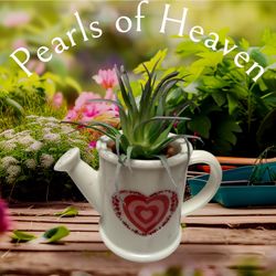 White Watering Can Planter With A Heart Design 