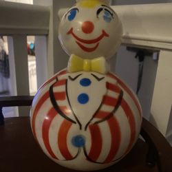 Vintage Blow Mold 9" Hard Plastic Roly Poly Jingle Bell Clown Toy 1950's Unique