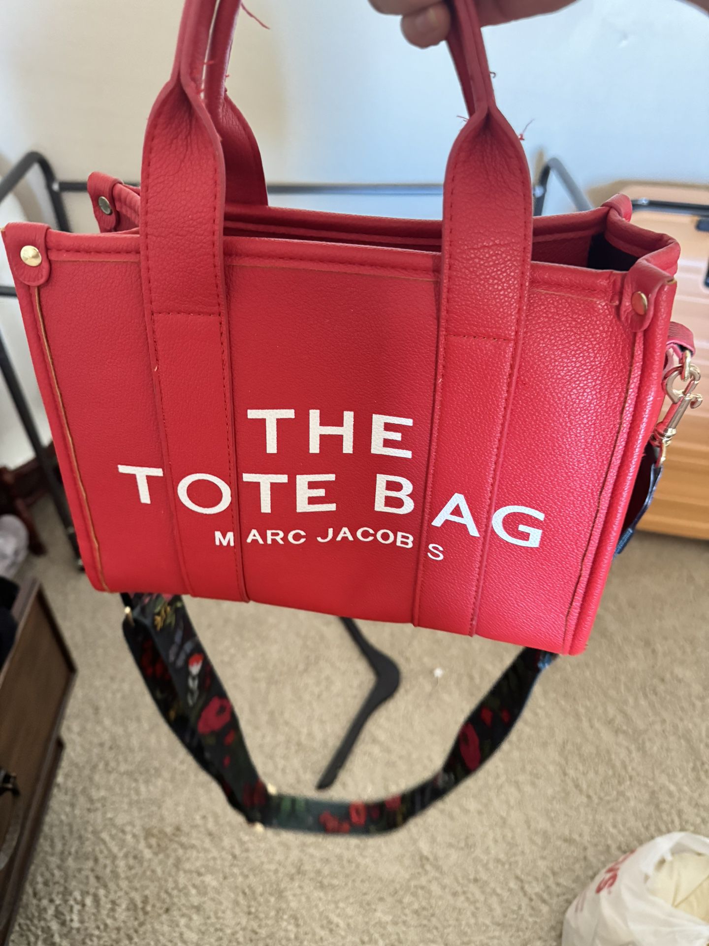 Red leather Tote Bag small