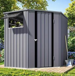 6x6 FT- Corner Steel Storage Shed with Lockable Doors & Windows .