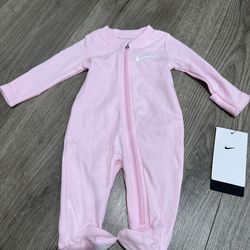Nike Pink Newborn Convertible Coverall One-Piece Long Sleeve Zip Logo Accent