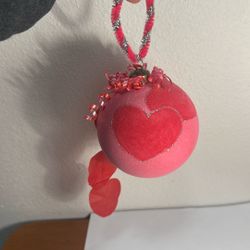 Hand Painted Pink Velvet Ornament With Hearts 