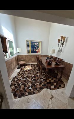 Triangle, patchwork cowhide rug 8ft x 9ft