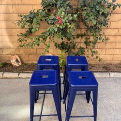 Metal Bar Stool, Blue, Set of 4