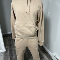 Nike Nocta Men Medium Tan/Beige Tracksuit Set Fleece Hoodie + Joggers Pullover
