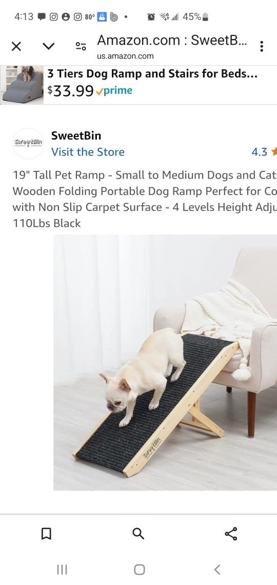 19" Tall Pet Ramp - Small to Medium Dogs and Cats Use - Wooden Folding Portable Dog Ramp Perfect for Couch or Bed with Non Slip Carpet Surface - 4 Lev