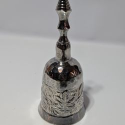 Vintage Silver Engraved Hand Bell 6.5in Ornate Leaf Design Table or Call Bell


