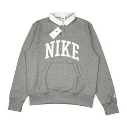 Nike Club Fleece Long Sleeve Polo Shirt Mens Medium M Gray Sweatshirt Crewneck Swoosh Travis