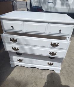 White Wood Dresser with Brass Hardware