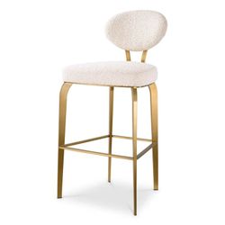 New Set of 3 Eichholtz Dorrego Bouclé Bar Stools – Cream & Brushed Brass – $7,485 Retail – Delivery