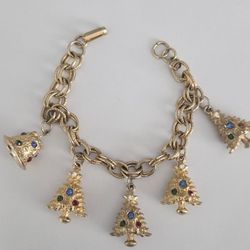 Vintage Christmas Charm Bracelet, 7"