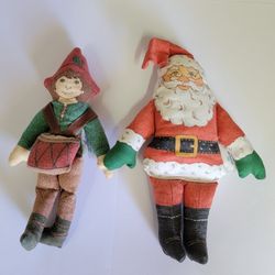 Vintage 70s Hallmark Santa And Drummer Boy Cloth Stuffed Doll Christmas Ornament