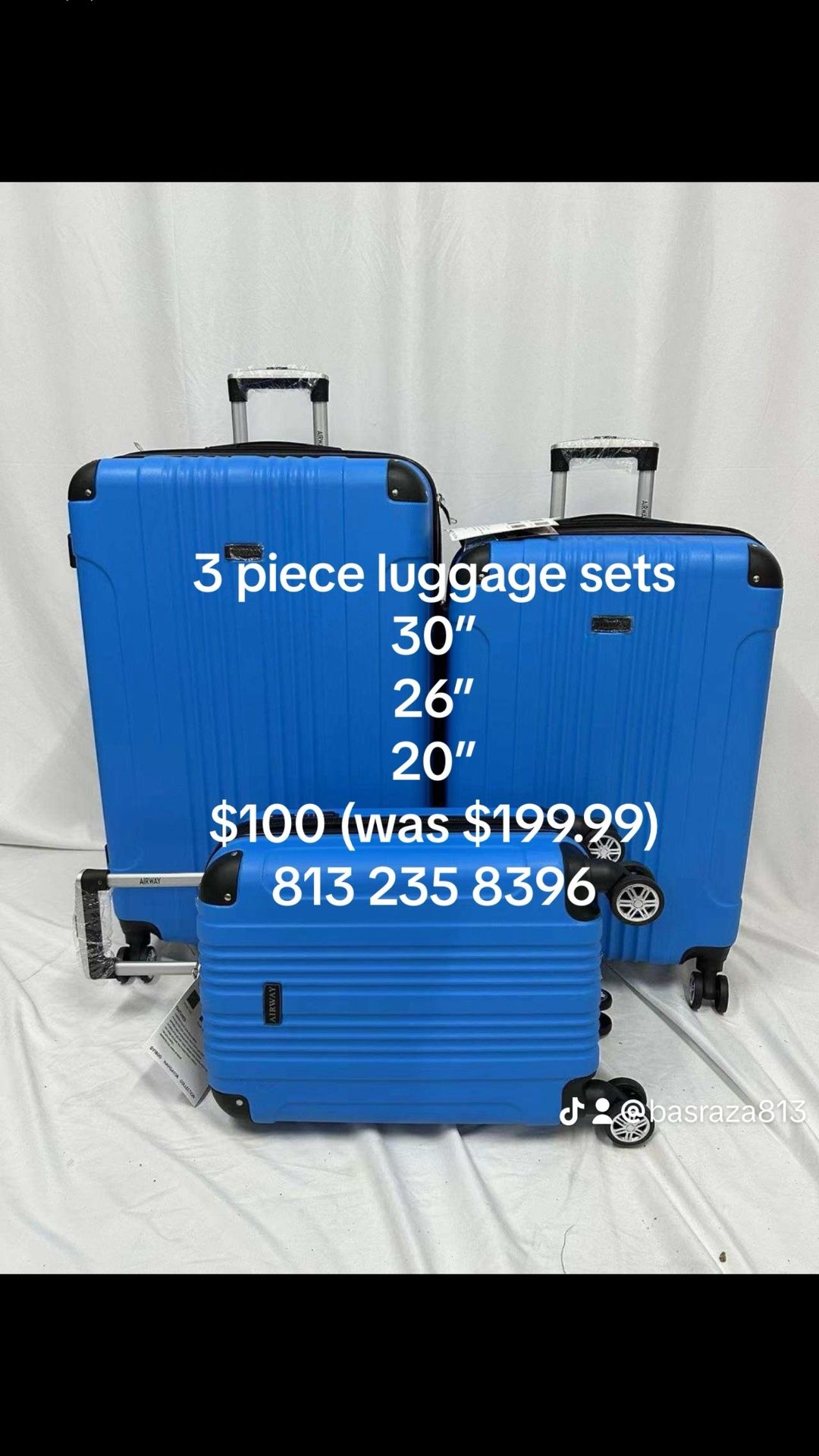 3piece luggage sets 30” 26” 20” 4 double wheels 🛞 tsa lock 🔒 aluminum trolly 🚨 