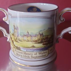 Aynsley bone china commemorative loving cup celebrating the birth of Prince Harry (Prince Henry of Wales) in 1984.  