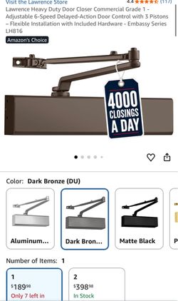 Lawrence Heavy Duty Door Closer Commercial Grade 1 - Adjustable 6-Speed Delayed-Action Door Control with 3 Pistons - Flexible Installation with Includ