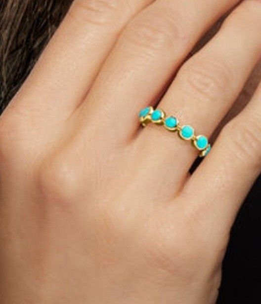 Ross Simons Turquoise Eternity Band in 18kt Gold Over Sterling, size 6 New.
