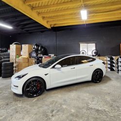 20 INCH NEW WHEELS FOR TESLA MODEL 3 SATIN BLACK WITH NEW TIRES !!