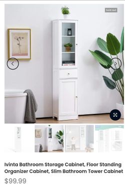 Ivinta Bathroom Storage Cabinet, Floor Standing Organizer Cabinet, Slim Bathroom Tower Cabinet