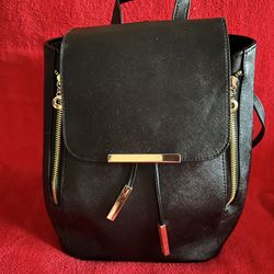 Backpack Purse Shoulder Back Bag Black With Gold Accents 
