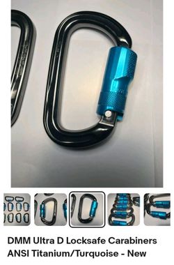DMM Ultra D Locksafe Carabiners ANSI Titanium/Turquoise - New