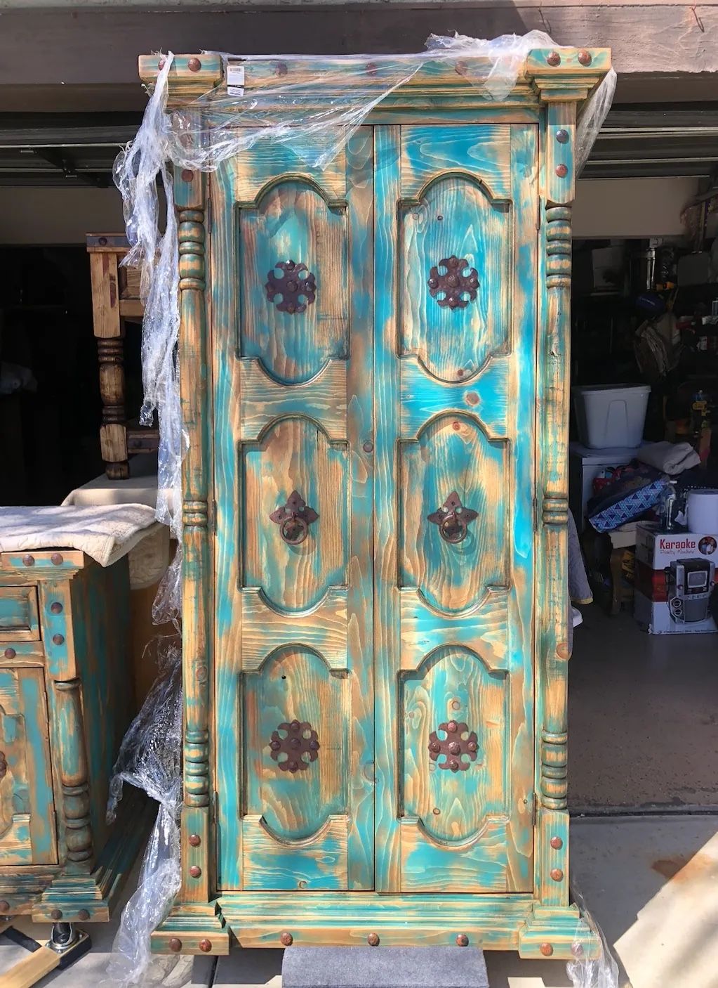 Tall Solid Pine Rustic Cabinet With Shelves