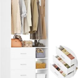 Aheaplus 2.5FT Closet System with 3 Drawers, 29.5’’ Closet Organizer, Wood Closet Organizer System, Walk-in Closet or Small Closets Wardrobe, Clothes 