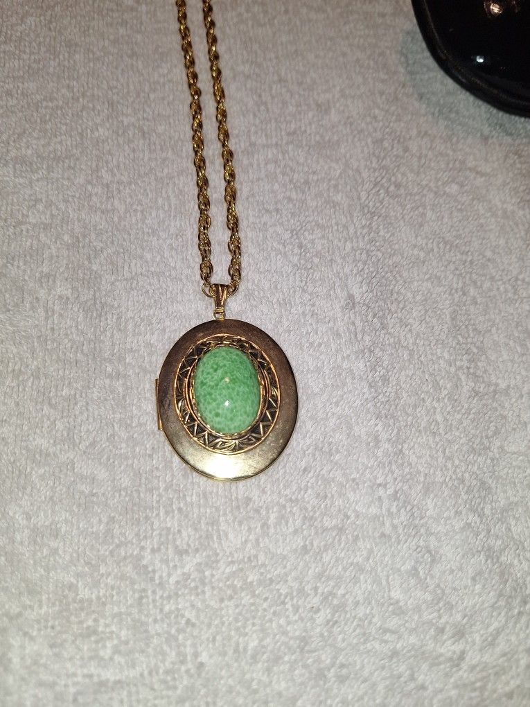 Green Stone Turquoise Locket Necklace