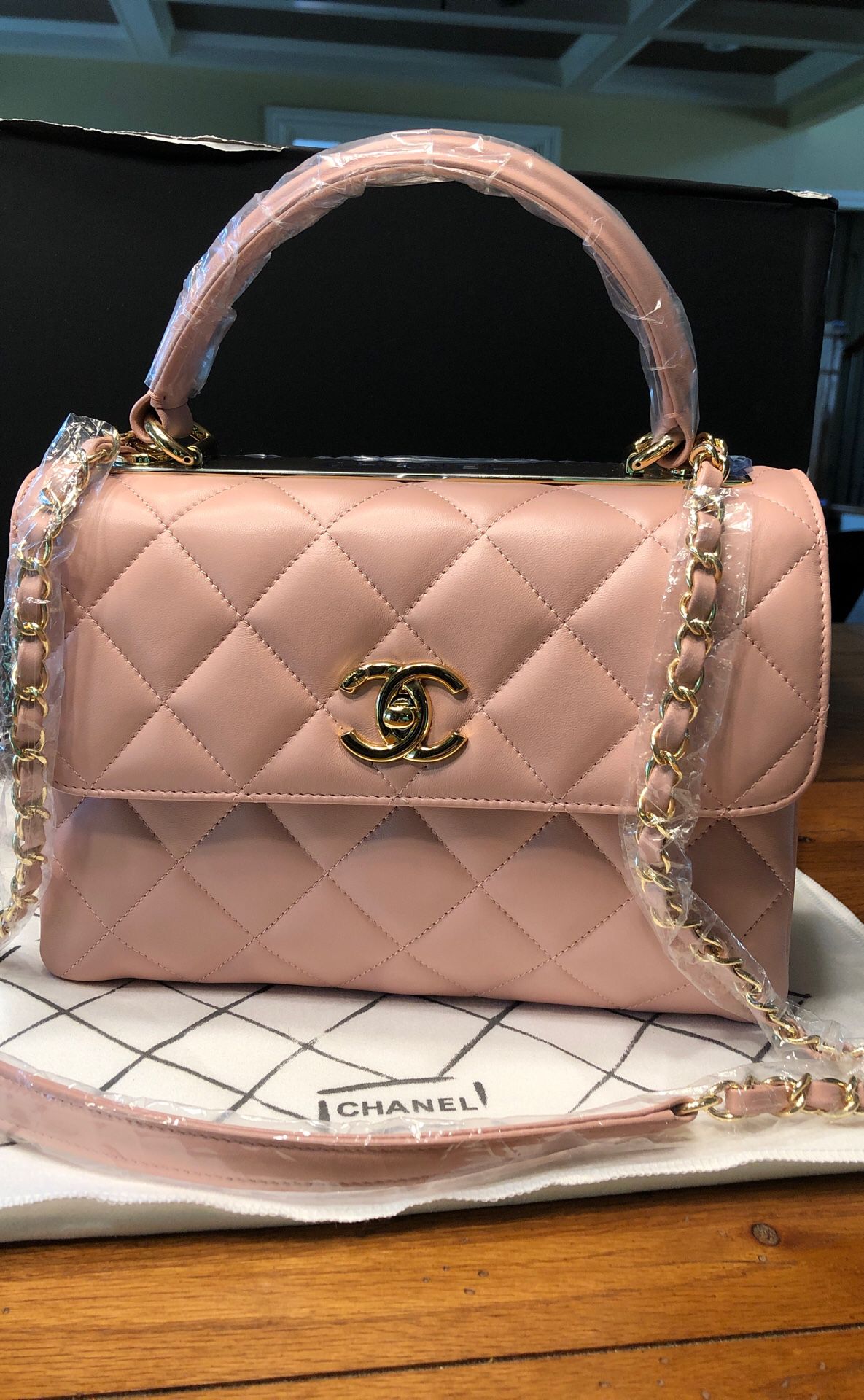 Chanel CC Top Handle Bag Quilted Lambskin Leather Medium Rose Pink