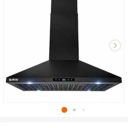 New AKDY  30 in. 343 CFM Convertible Kitchen Island Mount Range Hood in Black Painted Stainless Steel with Touch Control. Missing mounting bracket! R
