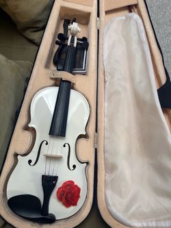 White Violin with Rose Detail and Case