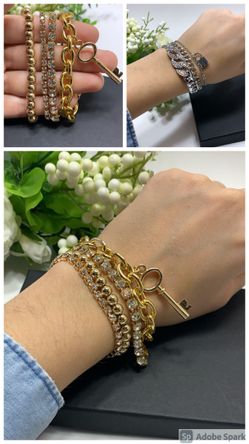 European Style Multilayer Pendant Crystal Chian Bracelet, Gold and Silver Color