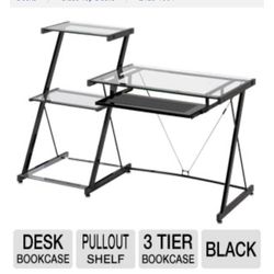 3 Tier Shelves With Pull Out For Keyboard Computer Desk 