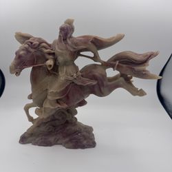 Guan Yu On Horse VNG Large 12" Chinese Hand Carved Hardstone Jadeite Statue 6 lb