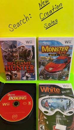 Like-NEW DISC $10ea Wii Games Cabela’s Big Game Hunter 2010 Monster 4x4 World Circuit Showtime Championship Boxing Shaun White Snowboarding Road Trip