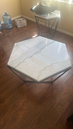 Steve Silver Corvus White Marble Top Hexagon Cocktail Table