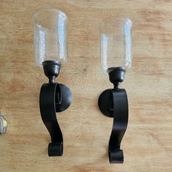 2 Metal & Glass Candle Wall Sconces