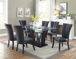 Brand New Black 7pc Modern Style Dining Table Set
