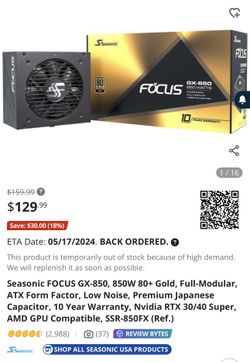 Seasonic FOCUS GX-850, 850W 80+ Gold, Full-Modular