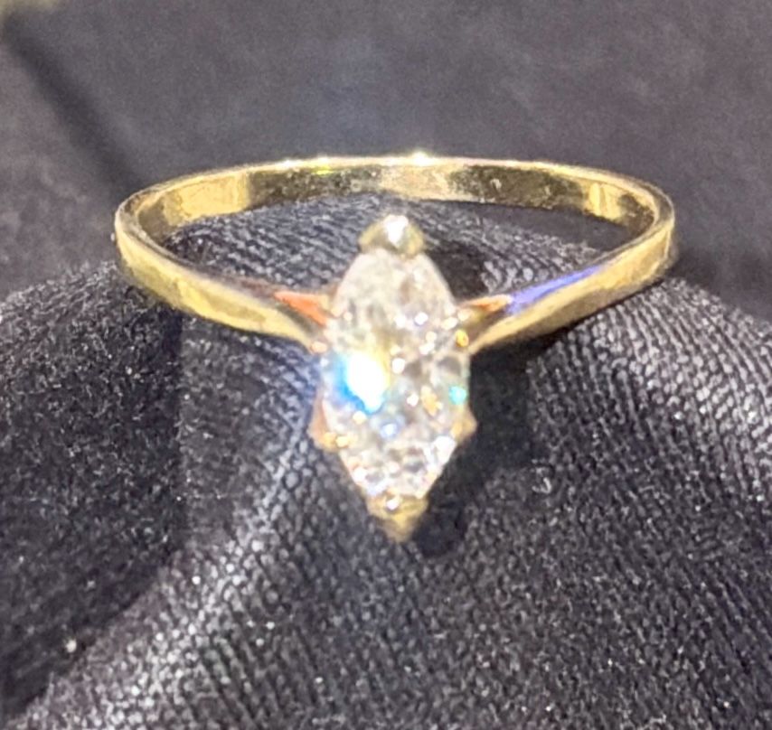 14K Yellow Gold Marquis Shape Cubic Zirconia Ladies Solitaire Ring ...