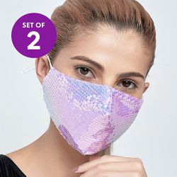 JC Sunny - Pink & Blue Sequin Non-Medical Face Mask - Set of 2