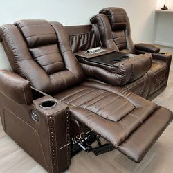 Power Reclining Brown Leather Sofa& Loveseat & Recliner 🌟 Color Options 