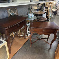 Set of 2 Bassett Furniture Solid Cherry Traditional Console Table Side Table with Drawer 